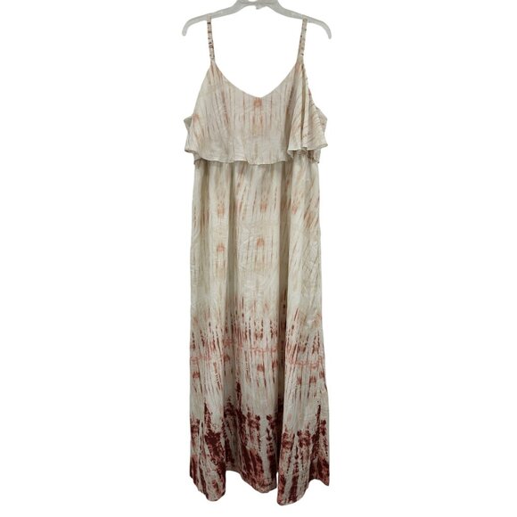 Motherhood Maternity 1X Tie Dye Maxi Dress White Red Layered Party Casual Long - Picture 9 of 9